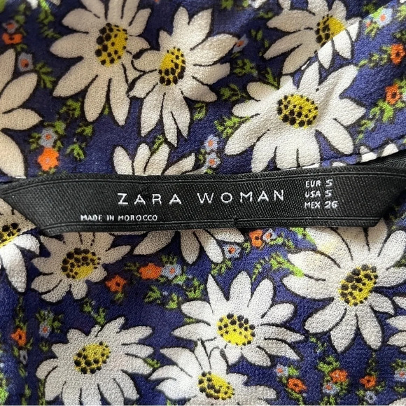 Zara Floral Daisy Blouse Corset Lace Up Long Sleeve V Neck  Lightweight Sz S - Picture 3 of 11